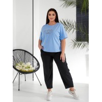 Жіночий костюм брюки+футболка блакитного кольору 32223