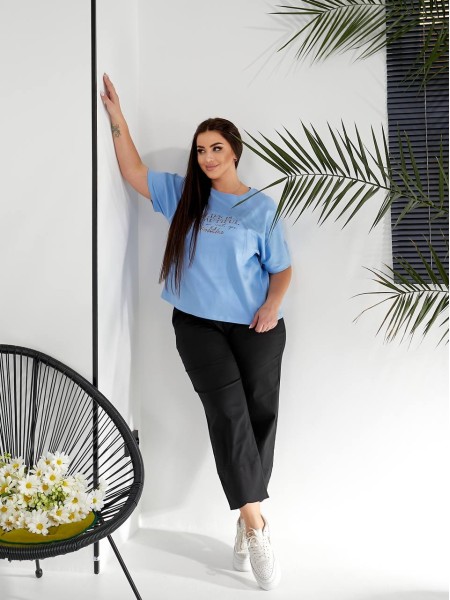 Жіночий костюм брюки+футболка блакитного кольору 32223