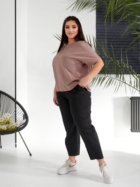 Жіночий костюм брюки+футболка кавового кольору 32224