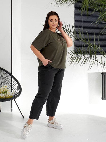 Жіночий костюм брюки+футболка кольору хакi 32225
