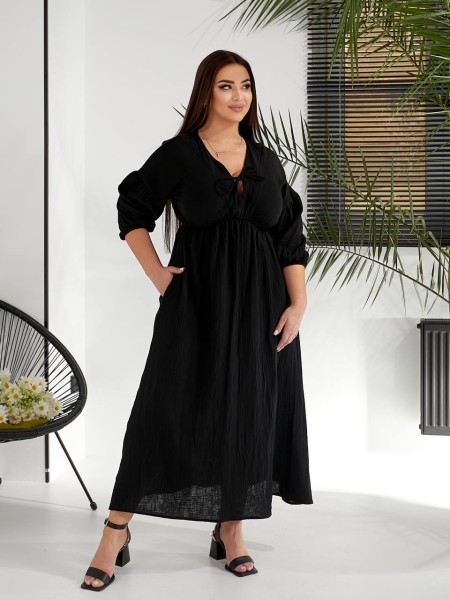 Муслінова сукня мiдi чорного кольору 32228