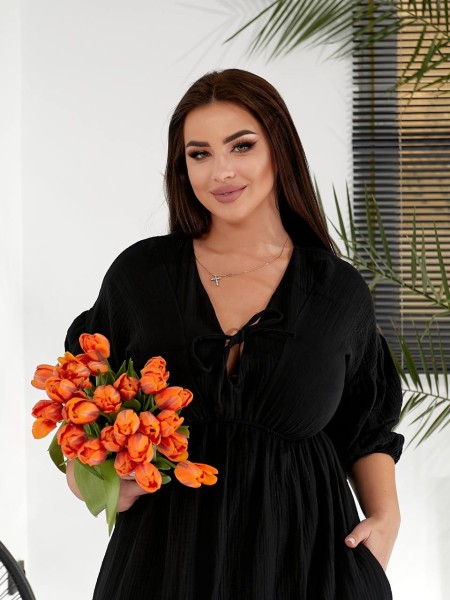 Муслінова сукня мiдi чорного кольору 32228