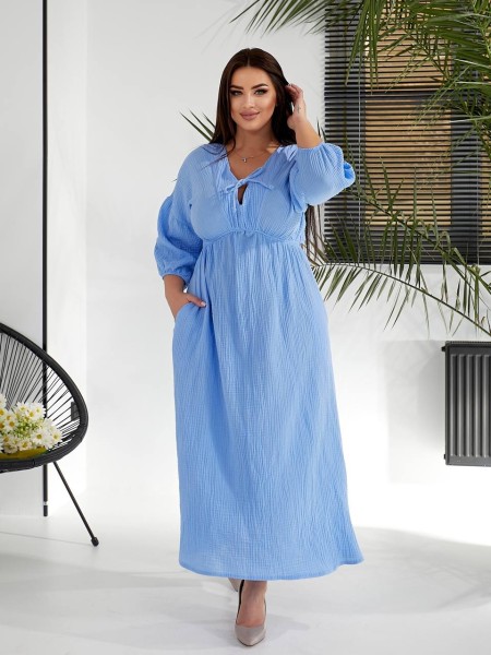 Муслінова сукня мiдi блакитного кольору 32229