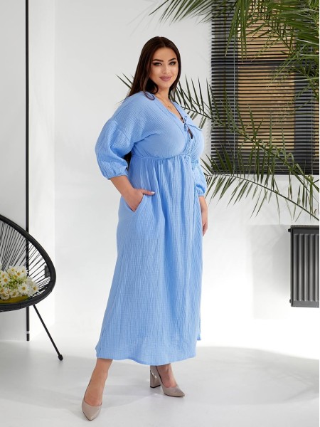 Муслінова сукня мiдi блакитного кольору 32229