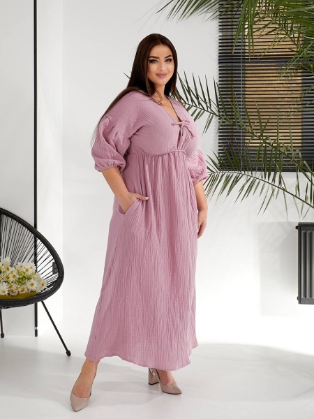 Муслінова сукня мiдi пудрового кольору 32230