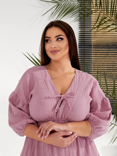 Муслінова сукня мiдi пудрового кольору 32230