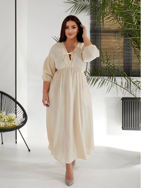 Муслінова сукня мiдi молочного кольору 32231