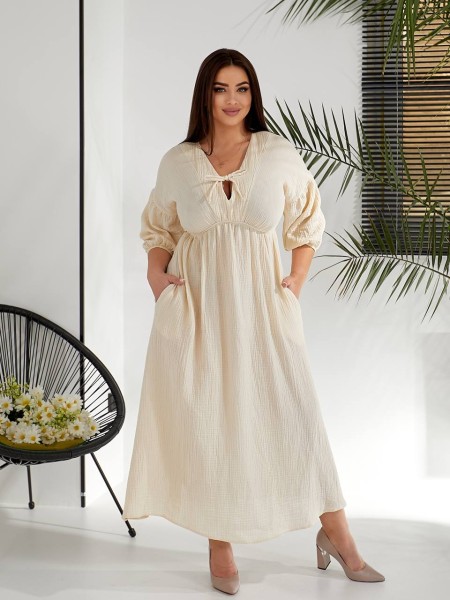 Муслінова сукня мiдi молочного кольору 32231