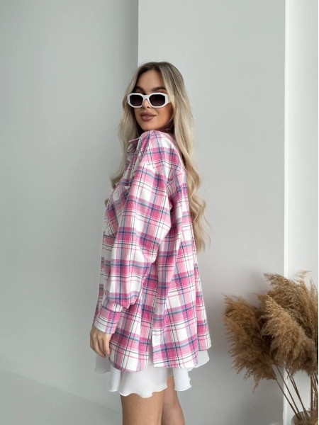 Жіноча фланелева сорочка в клітинку рожевого кольору 32245
