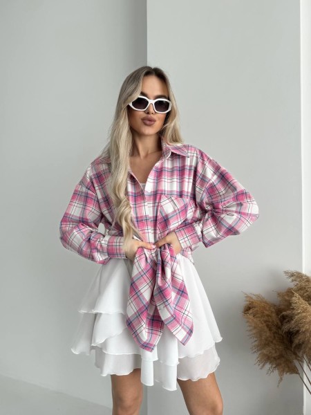 Жіноча фланелева сорочка в клітинку рожевого кольору 32245