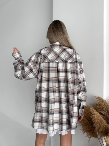 Жіноча фланелева сорочка в клітинку коричневого кольору 32246