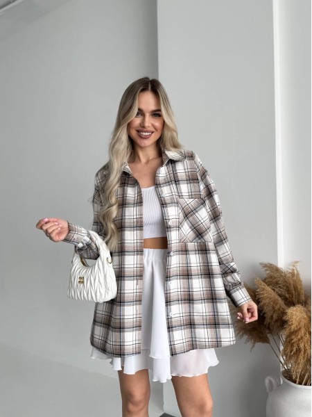 Жіноча фланелева сорочка в клітинку коричневого кольору 32246