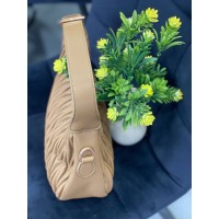 Жіноча сумка-багет із жатої еко-шкіри кавового кольору 32253