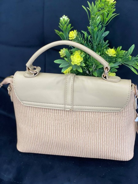 Жіноча комбiнована сумка з еко-шкіри пудрового кольору 32254