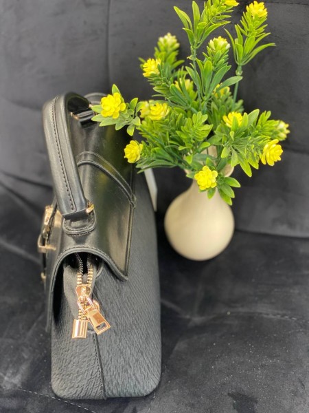 Жіноча комбiнована сумка з еко-шкіри чорного кольору 32255