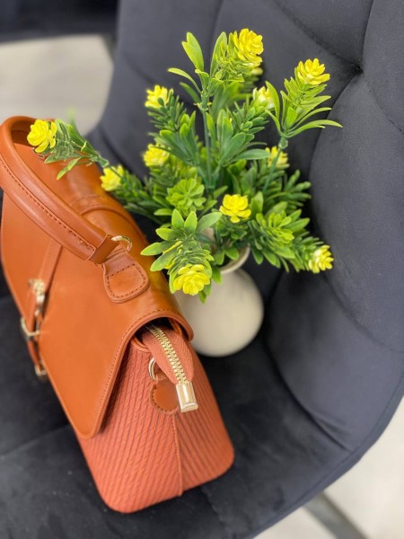 Жіноча комбiнована сумка з еко-шкіри коричневого кольору 32256