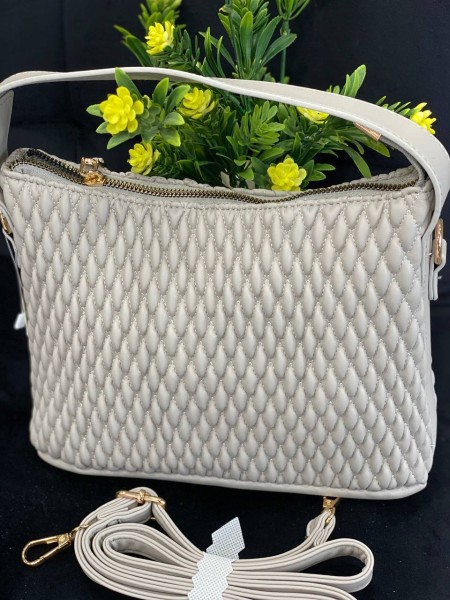 Жіноча сумка на плече із жатої еко-шкіри сiрого кольору 32264