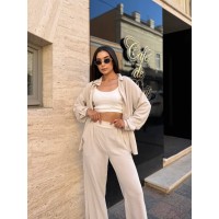 Жіночий легкий прогулянковий костюм бежевого кольору 32276