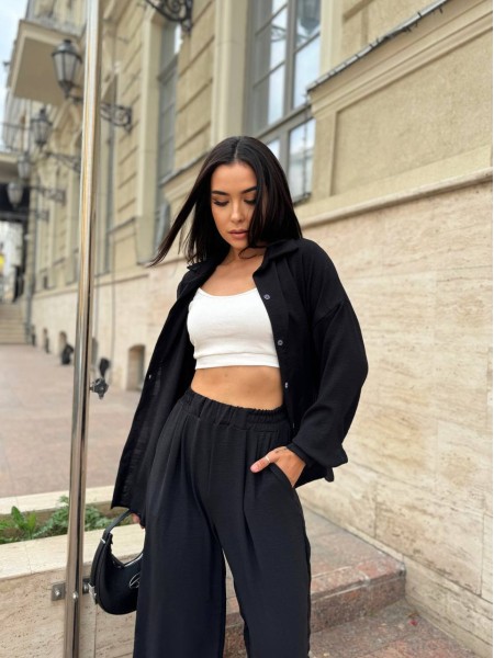 Жіночий легкий прогулянковий костюм чорного кольору 32277