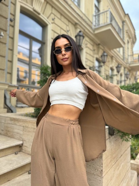 Жіночий легкий прогулянковий костюм кавового кольору 32278