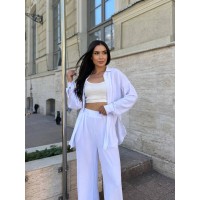 Жіночий легкий прогулянковий костюм молочного кольору 32279