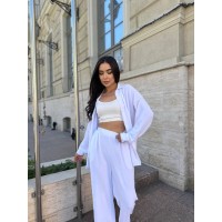 Жіночий легкий прогулянковий костюм молочного кольору 32279