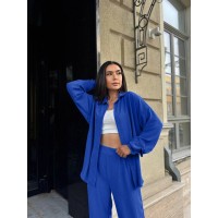 Жіночий легкий прогулянковий костюм синього кольору 32281