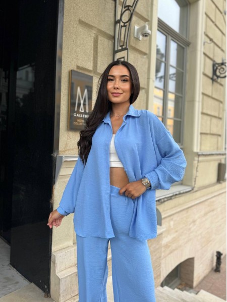 Жіночий легкий прогулянковий костюм блакитного кольору 32283