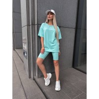 Женский спортивный комплект футболка+велосипедки мятного цвета 32287