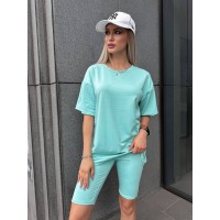 Женский спортивный комплект футболка+велосипедки мятного цвета 32287