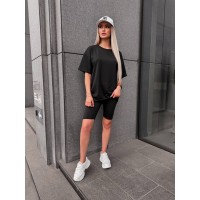 Женский спортивный комплект футболка+велосипедки черного цвета 32288