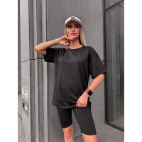 Женский спортивный комплект футболка+велосипедки черного цвета 32288