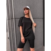 Женский спортивный комплект футболка+велосипедки черного цвета 32288