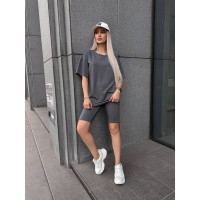 Женский спортивный комплект футболка+велосипедки графитового цвета 32289