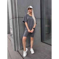 Женский спортивный комплект футболка+велосипедки графитового цвета 32289