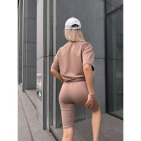 Женский спортивный комплект футболка+велосипедки кофейного цвета 32290