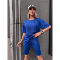 Жіночий спортивний комплект футболка+велосипедки синього кольору 32292