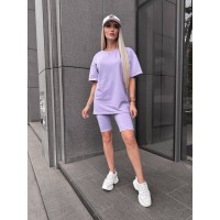 Женский спортивный комплект футболка+велосипедки сиреневого цвета 32294