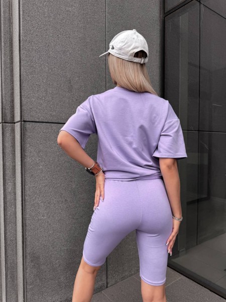 Женский спортивный комплект футболка+велосипедки сиреневого цвета 32294