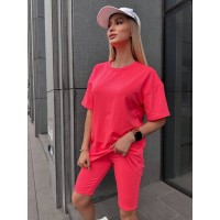 Женский спортивный комплект футболка+велосипедки красного цвета 32296