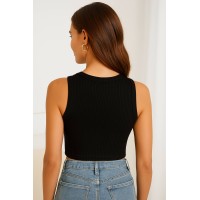 Базовий жіночий топ у рубчик чорного кольору 32302