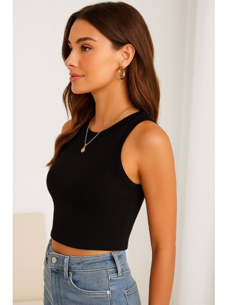 Базовий жіночий топ у рубчик чорного кольору 32302