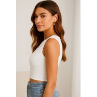 Базовий жіночий топ у рубчик бiлого кольору 32303