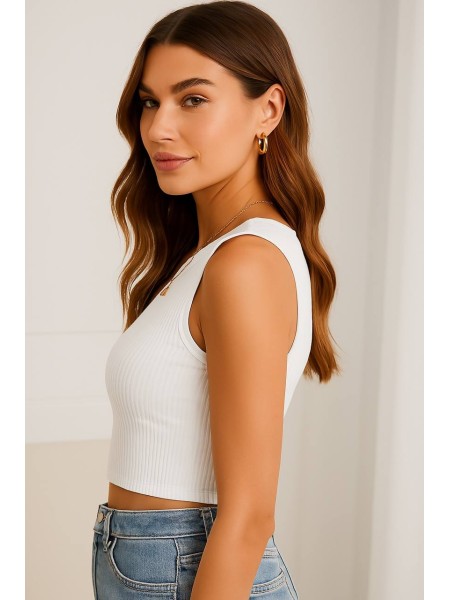 Базовий жіночий топ у рубчик бiлого кольору 32303