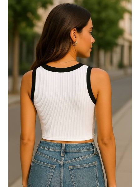 Базовий жіночий кроп-топ у рубчик бiлого кольору 32304