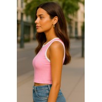 Базовий жіночий кроп-топ у рубчик рожевого кольору 32305