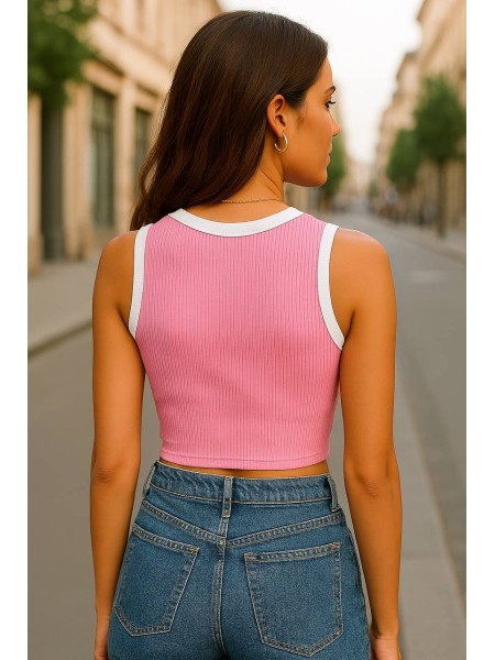 Базовий жіночий кроп-топ у рубчик рожевого кольору 32305