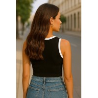 Базовий жіночий кроп-топ у рубчик чорного кольору 32306