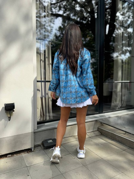 Жіноча фланелева сорочка в клітинку блакитного кольору 32307