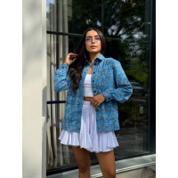 Женская фланелевая рубашка в клетку голубого цвета 32307